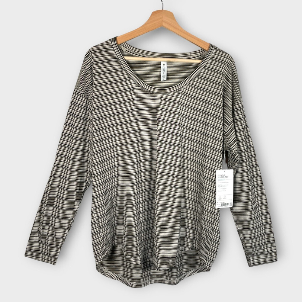 ATHLETA Stratus Striped Top Woman's LARGE Lightweight Yoga Activewear NEW
